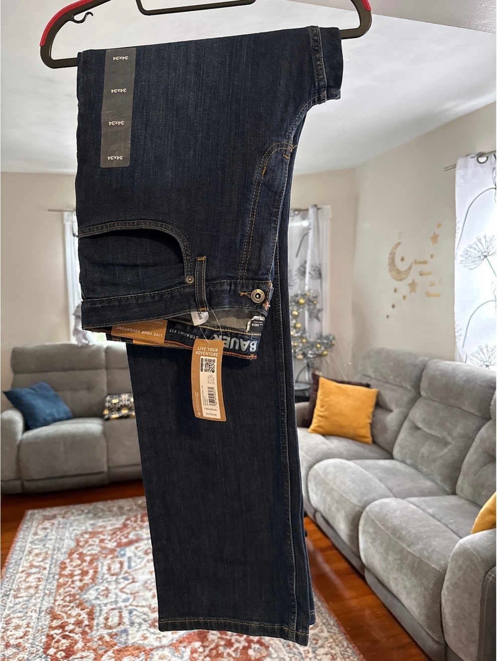 Eddie Bauer Men's Dark Blue Straight Fit Jeans, Size 34x34, New with Tags